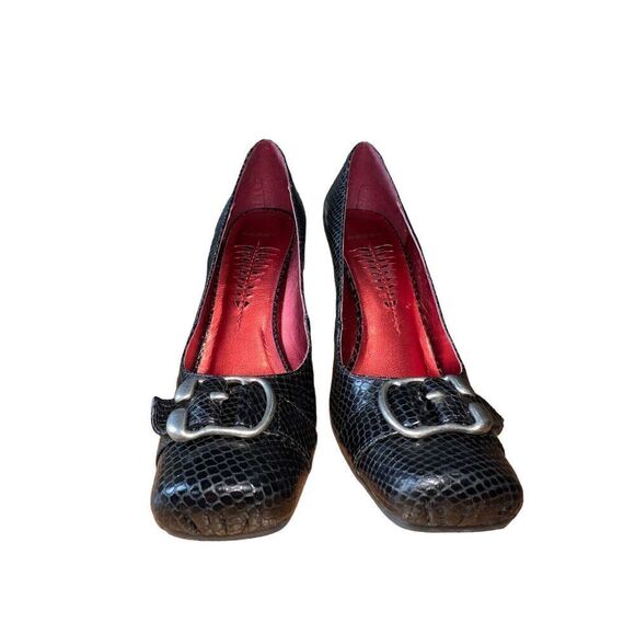 Bronx Claudine Square Toe Y2K W/Buckle Black Leather Heels Womens Size 10 NEW - Picture 3 of 10